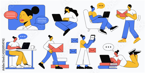 Diverse people communicating online with laptops and smartphones during a digital meeting concept