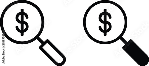 Fotografi Magnifier with Dollar Icon, Search Dollar Icon Vector for Financial Analysis and Investment Research
