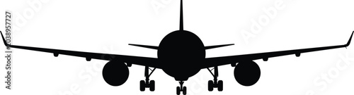Bild auf Leinwand Airplane front silhouette, commercial jet outline, aviation transport icon, airc