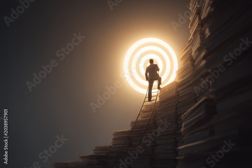 Person climbing ladder toward a target goal