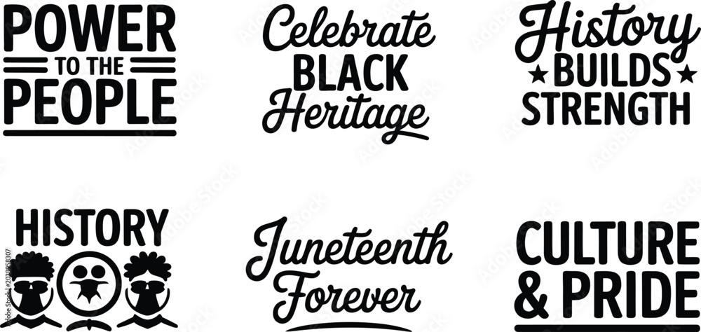 Fototapeta premium A collection of six distinct typographic designs celebrating Black history and cultural empowerment.
