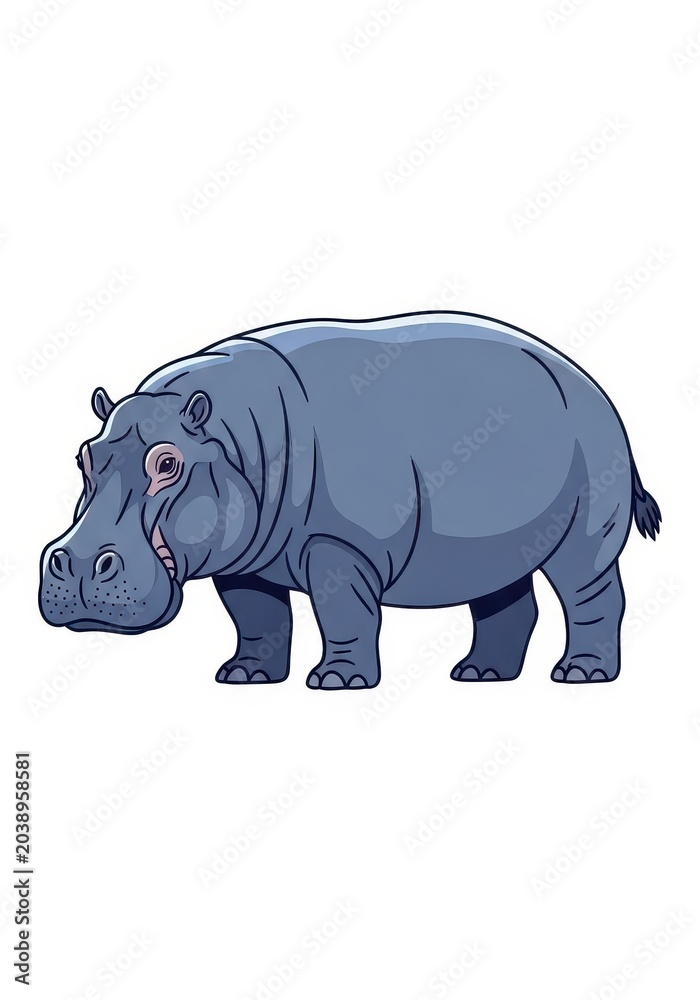 Fototapeta premium Cute Cartoon Hippopotamus Illustration Isolated on White Background for Kids Design and Education