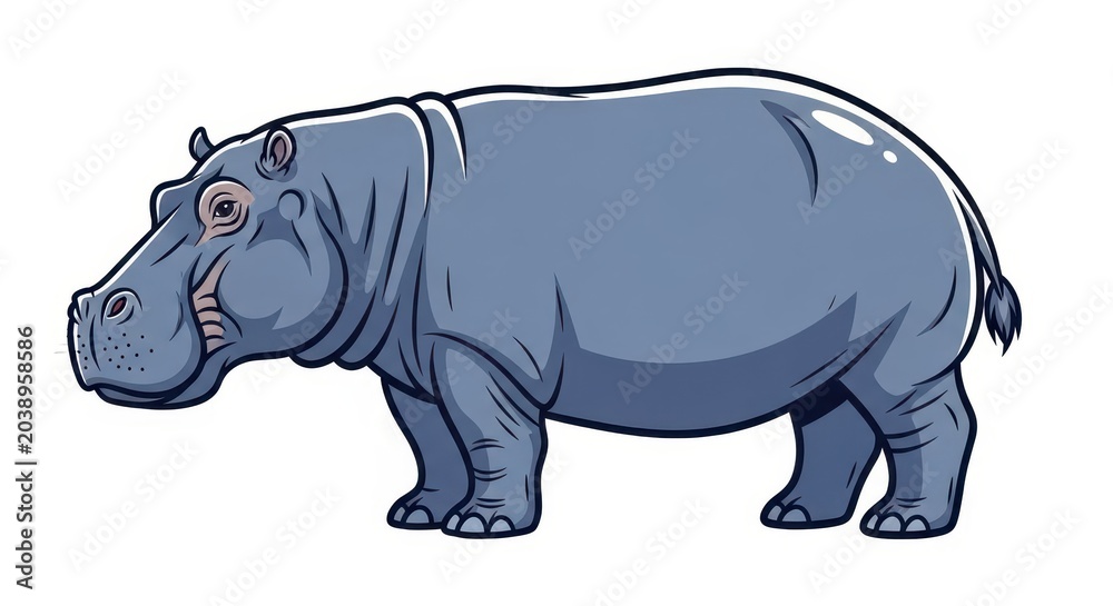 Fototapeta premium Hippopotamus Vector Illustration Isolated on White Background - Large African Mammal Cartoon Style Graphic