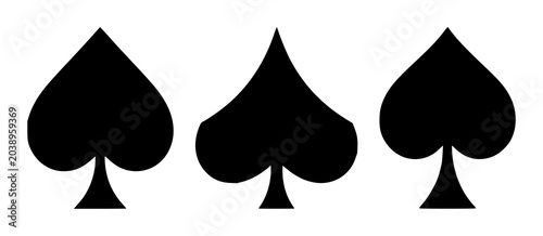 Spade set with simple black silhouette on white background featuring spade, playing card, symbol with shape and outline