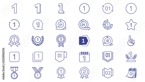Картината върху платно Set of Number One Outline Icons Collection for Ranking Award Winner Badge Countd
