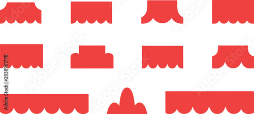Bild auf Leinwand Red fabric awnings and scalloped edge design elements vector set isolated on tra