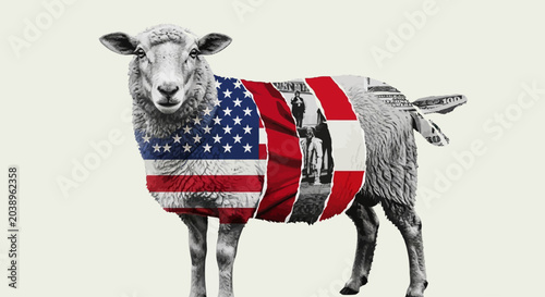 Fotografie Sheep wearing american flag, patriotic animal concept, usa symbol
