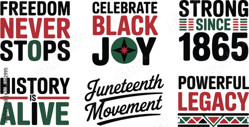Schilderij op canvas Graphic set featuring bold typography celebrating Juneteenth history with vibrant festive lettering