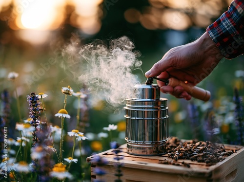 Hand Lighting Bee Smoker in Garden