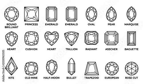 Foto Luxury Diamond Shapes and Gemstone Cuts Vector Collection for Jewelry Design