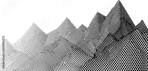 Abstract black and white halftone mountain ridge geometric pattern background vector illustration mountain range landscape isolated on white background