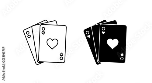 Fotografie Playing cards hearts suits black and white, illustration, gambling concept, game