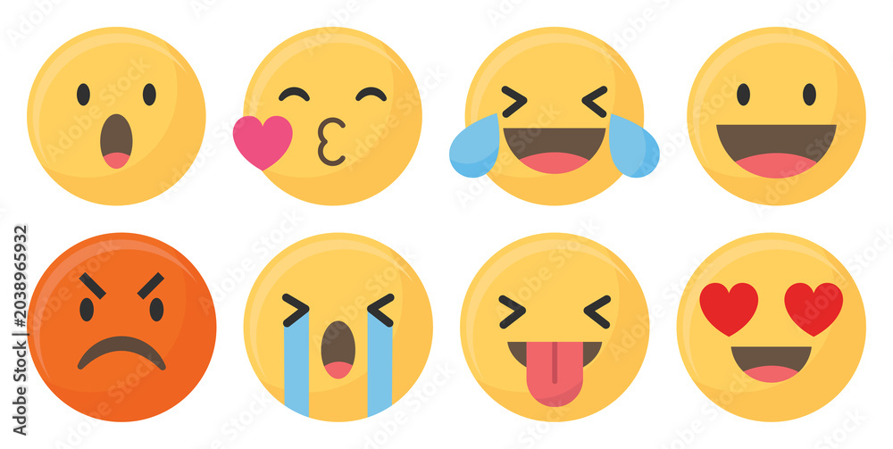 Fototapeta premium Colorful emoticons expressing emotions element set