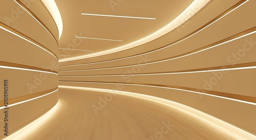 Modern futuristic interior with curved walls and led lighting, abstract architecture