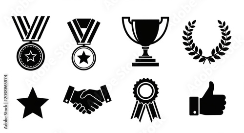 Foto Collection of achievement and award icons in silhouette.