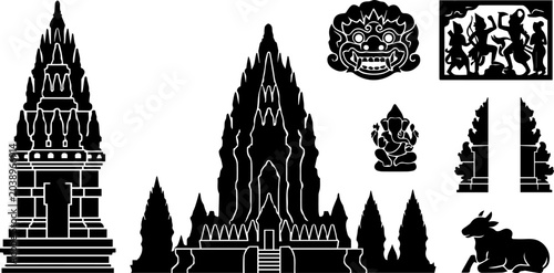 Prambanan Hindu Temple Silhouette – Indonesian Heritage, Sacred Candi Architecture, Cultural Icon