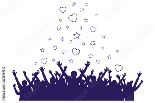 Photos Crowd silhouette with falling hearts and stars celebration vector illustration