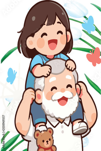 Happy Father’s Day Cute Father and Daughter Illustration of fair
