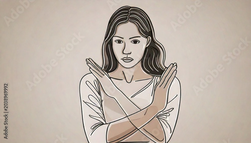 Fotografie Woman making stop gesture with arms crossed.