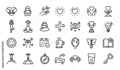 Minimal self love and personal care outline icon collection vector design