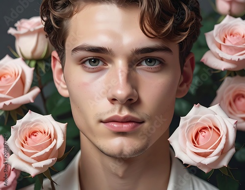 Male portrait pink roses