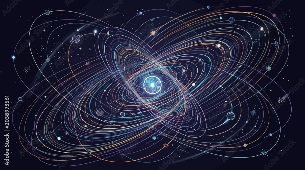 Fototapeta premium Abstract Cosmic Galaxy Swirl with Planets and Stars - Universe Concept