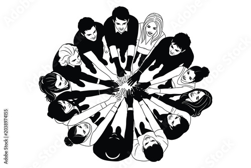 Photography Diverse group collaboration people joining hands in a circle illustration