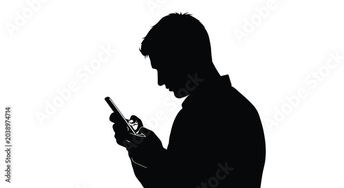 man using smartphone silhouette on transparent background