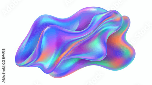 Holographic iridescent fluid 3d abstract wavy shape