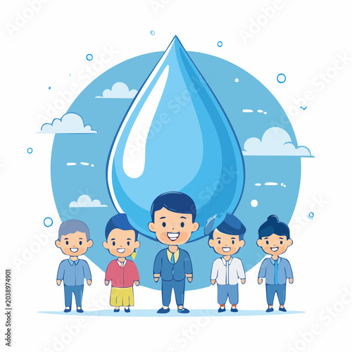 Diverse Group of People Under a Giant Water Drop