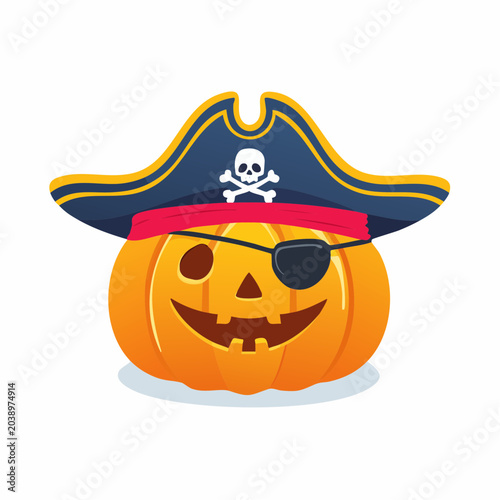 Halloween Jack-o'-lantern Pirate with Eye Patch and Skull Hat