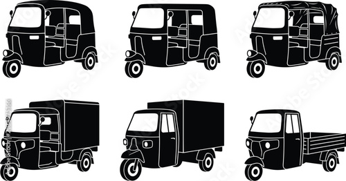 Φωτογραφία Collection of auto rickshaw passenger taxi and three wheeler commercial cargo de