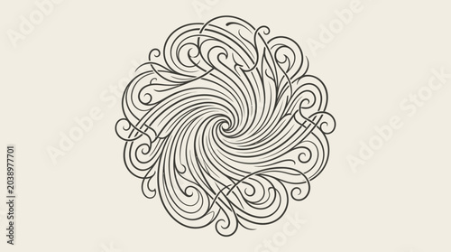 Swirling Ornate Mandala Design, Abstract Pattern, Vintage Vector Art