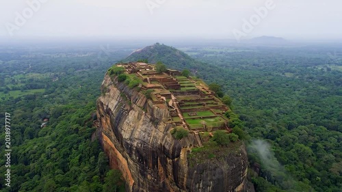 Sigiriya Rock Fortress Sri Lanka Ancient Ruins Jungle Landscape Aerial View