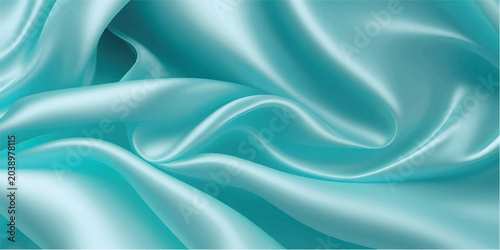 Foto Close up of luxurious teal satin fabric with elegant flowing folds