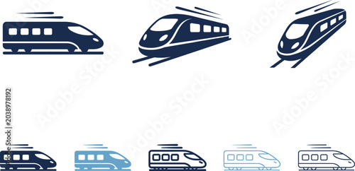 Fotografía High speed bullet train silhouette icon set featuring modern railway locomotives passenger transit subway transportation design vectors