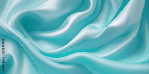 Teal satin fabric flowing in elegant silk waves with soft folds and luxurious textile motion.