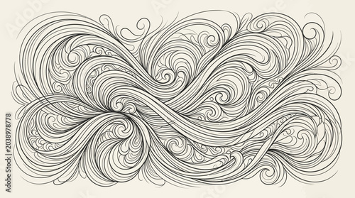 Elegant Swirls and Flourishes: Intricate Vintage Line Art Design