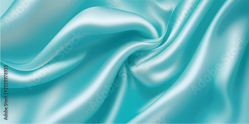 Shiny turquoise satin fabric with smooth, flowing folds creating a luxurious and elegant texture. Transformative Teal