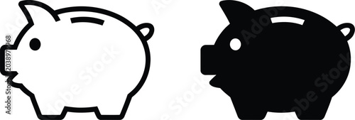 Piggy bank icon with modern glyph solid style, editable savings vector illustration for finance branding projects.