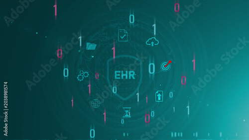 EHR (Electronic Health Record) concept.electronic medical record and optical lager light background