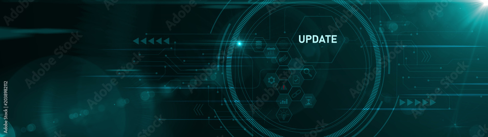 Naklejka premium Update software computer program upgrade. optical lager light background