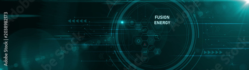 Obraz na płótnie Fusion Energy or Fusion Power Icons Background – Clean Power, Nuclear Fusion Rea