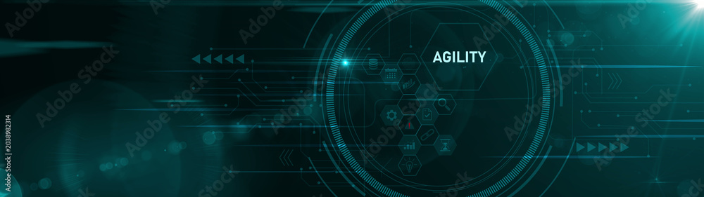Naklejka premium Digital world agility business concept icons. optical lager light background
