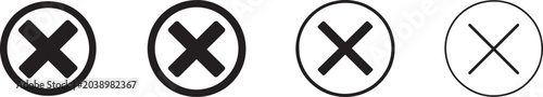 Photos Close icon set with delete symbols, cross signs, cancel and remove vector UI elements