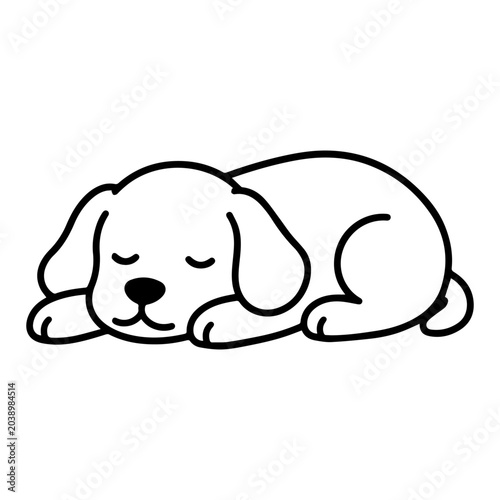 Sleeping dog outline icon for calm pet illustration