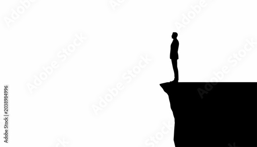 Foto Man standing on edge of cliff, silhouette, contemplation concept, dramatic lands