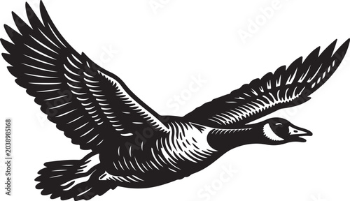 Cuadro en lienzo Flying Goose Duck Side View Silhouette