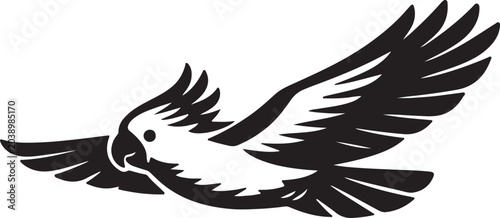 Bild auf Leinwand Flying Cockatoo Parrot Side View Silhouette