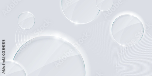Photos Abstract light gray and white geometric background with elegant 3D neumorphic circles and multiple glossy glassmorphism plates